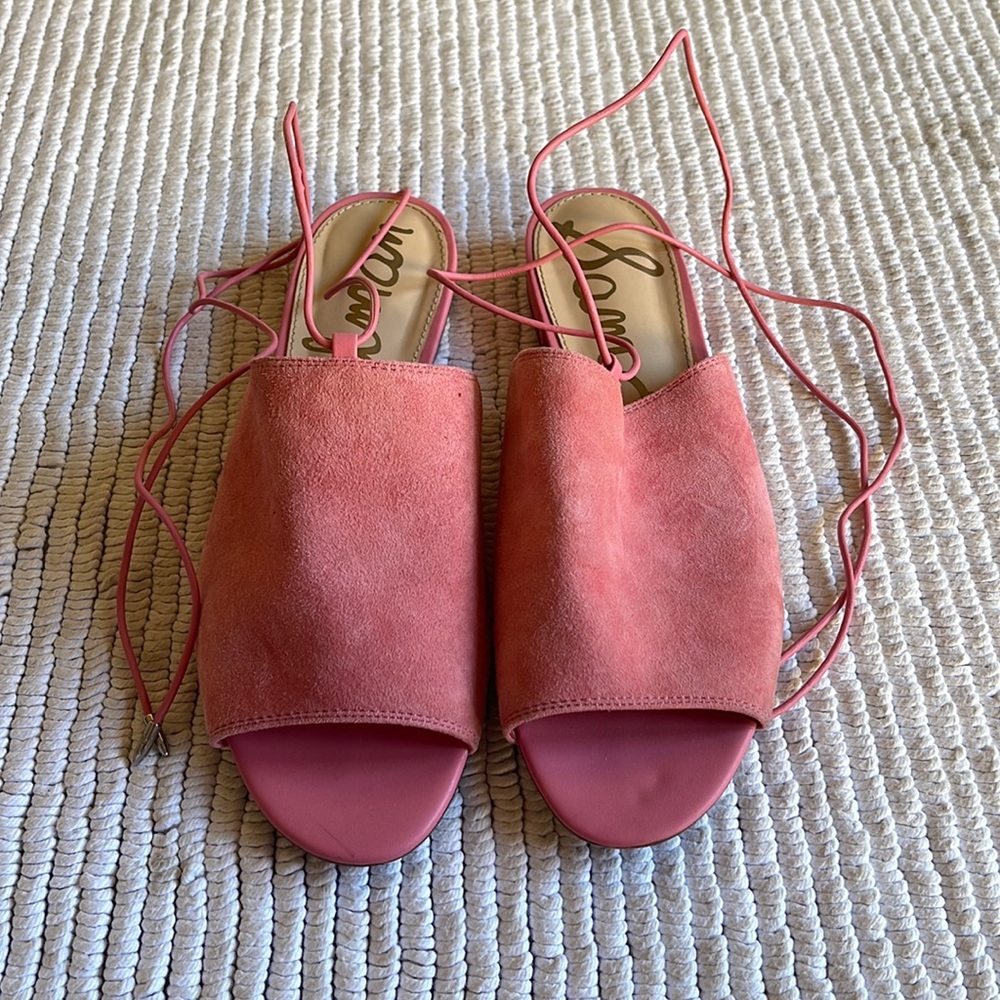 Sam Edelman Tai Pink Suede Ankle Wrap Sandals